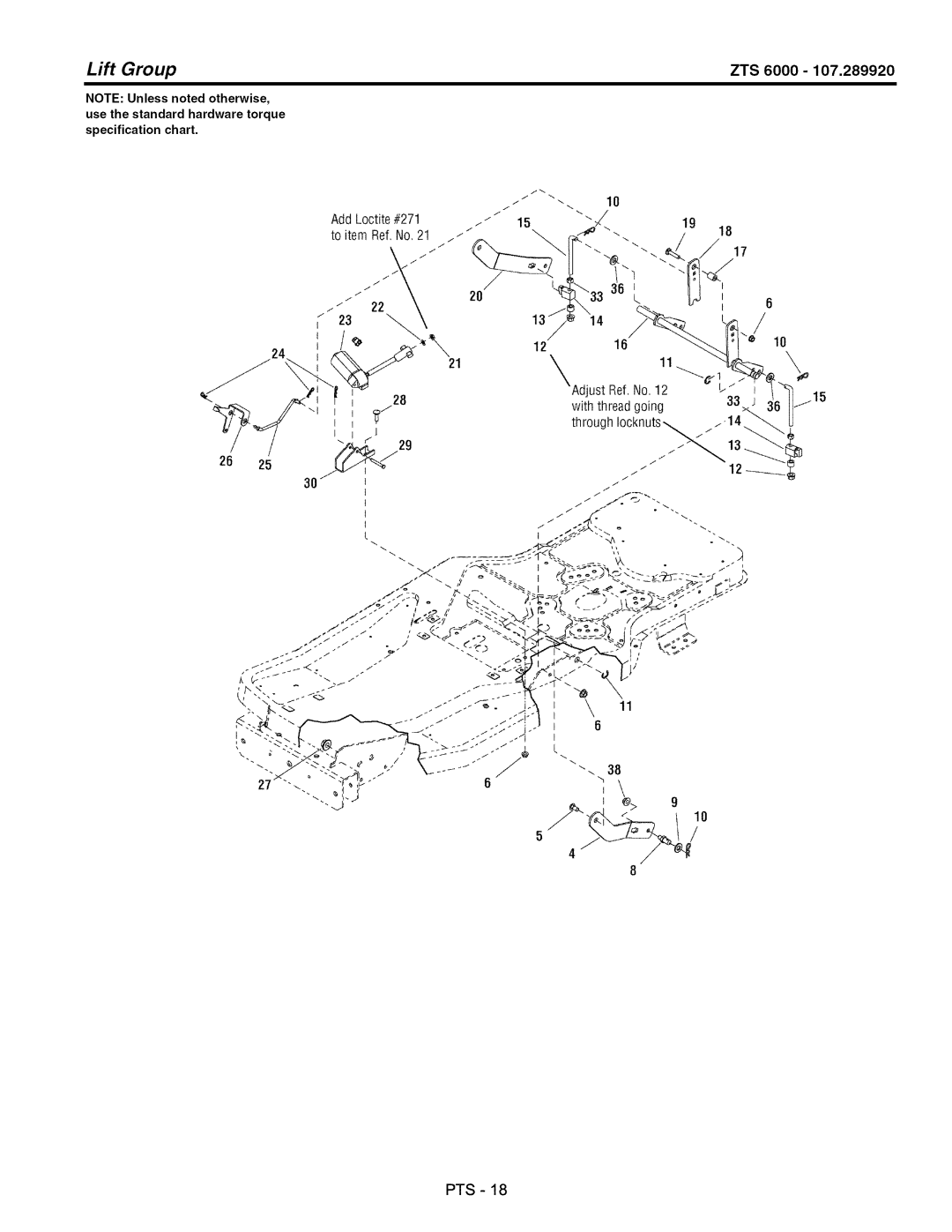 Craftsman 107.289920 manual Lift Group 