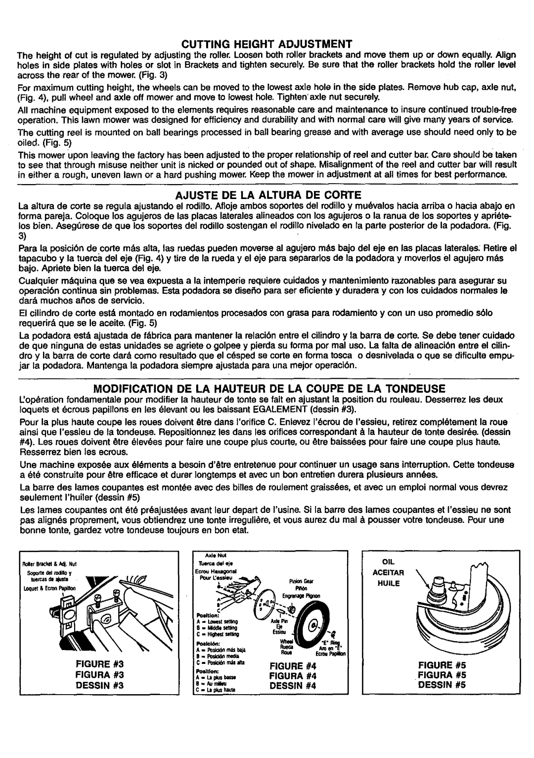 Craftsman 291.376101 owner manual Modification DE LA Hauteur DE LA Coupe DE LA Tondeuse, Ajuste DE LA Altura DE Corte 