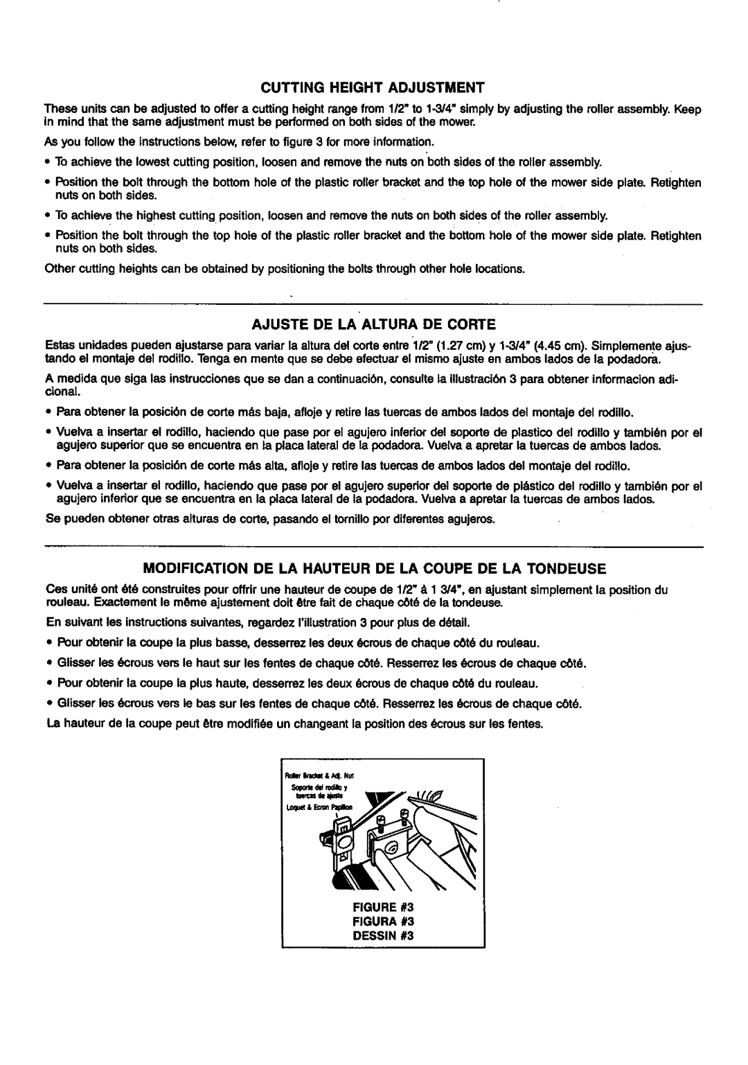 Craftsman 291.37614 owner manual Cutting Height Adjustment, Ajuste DE Laaltura DE Corte 