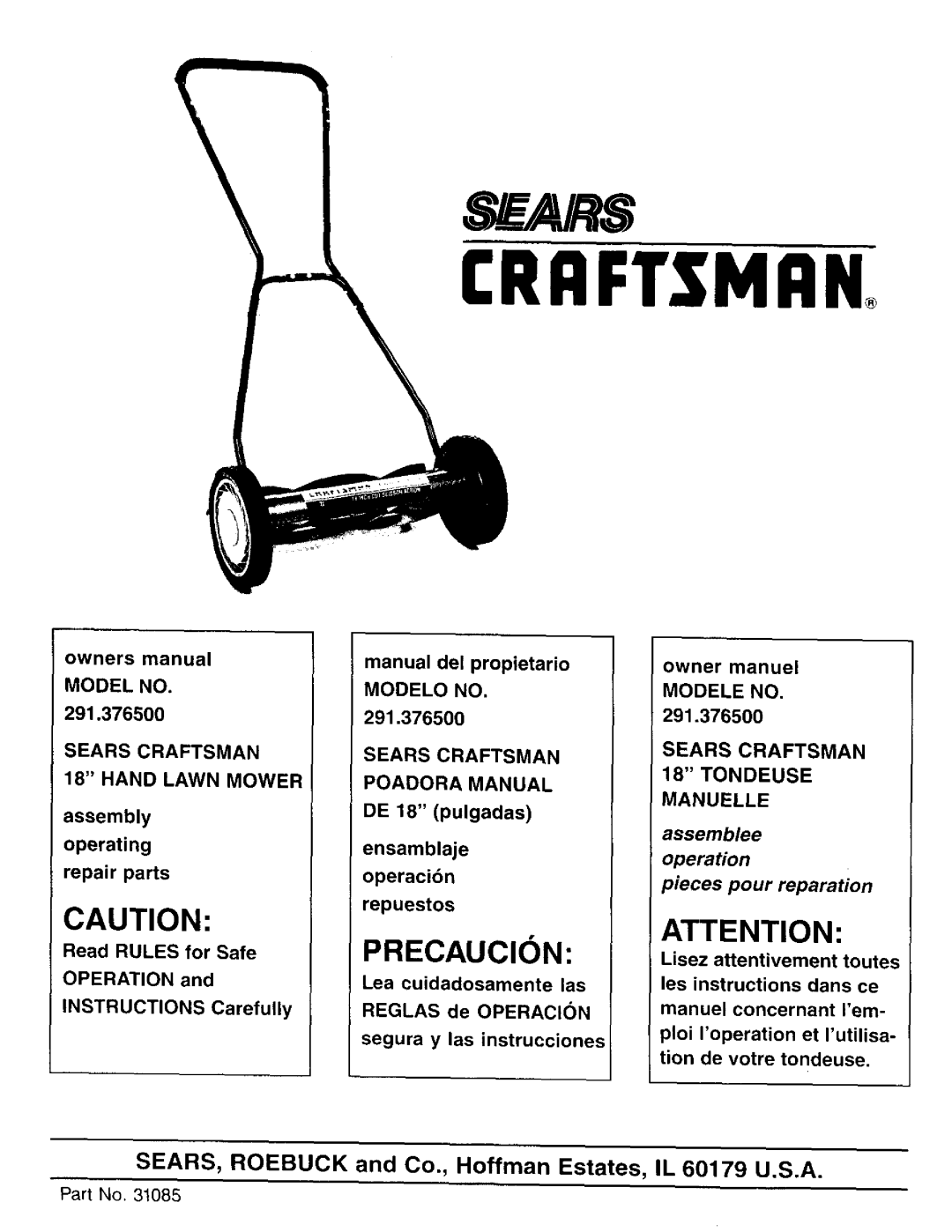 Craftsman 291.376500 owner manual Model, Operation, Instructions, Reglas Operacicn 