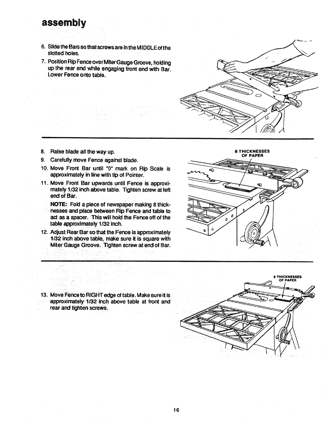 Craftsman 113.298721, 113.298761 manual 8THICKNESSES of Paper 