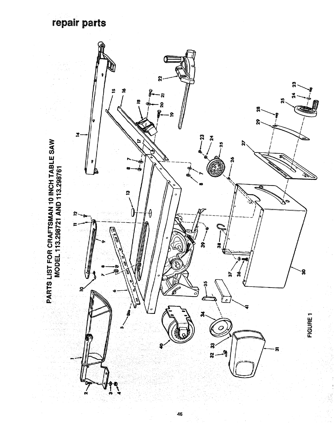 Craftsman 113.298721, 113.298761 manual Repair parts 