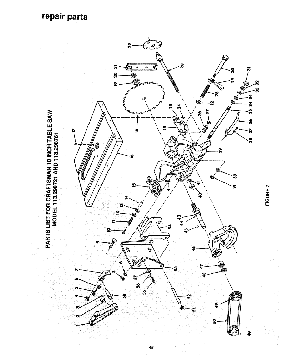 Craftsman 113.298721, 113.298761 manual Repair parts 