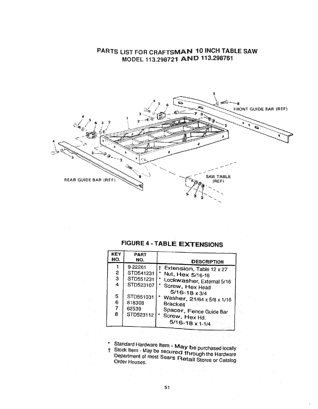 Craftsman 113.298721, 113.298761 manual PARTs LiST for Craftsma 10 iNCH Table SAW, Kiey Part Description, 16-18 x 1-1t4 