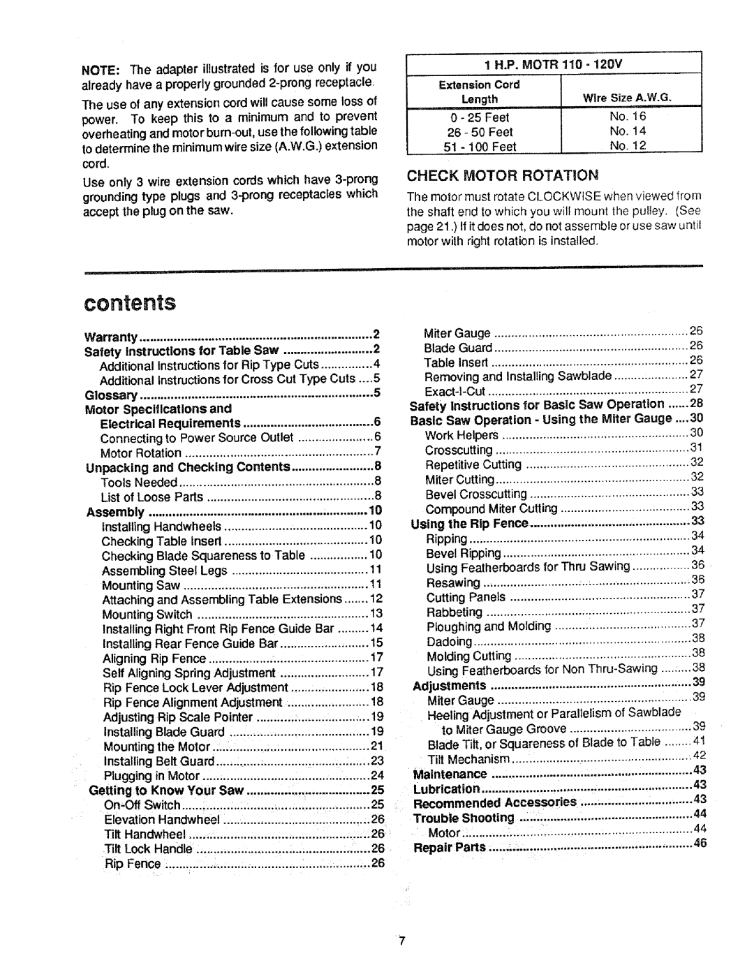 Craftsman 113.298721, 113.298761 manual Contents 