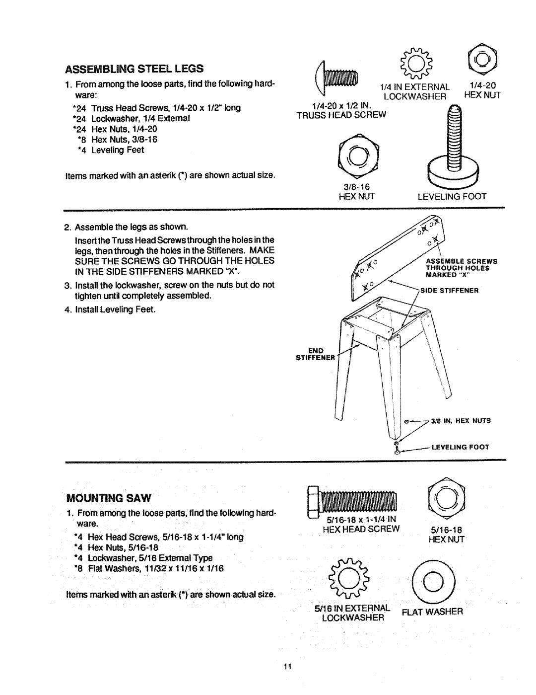 Craftsman 113.298721, 113.298761 manual Assembung Steel Legs 