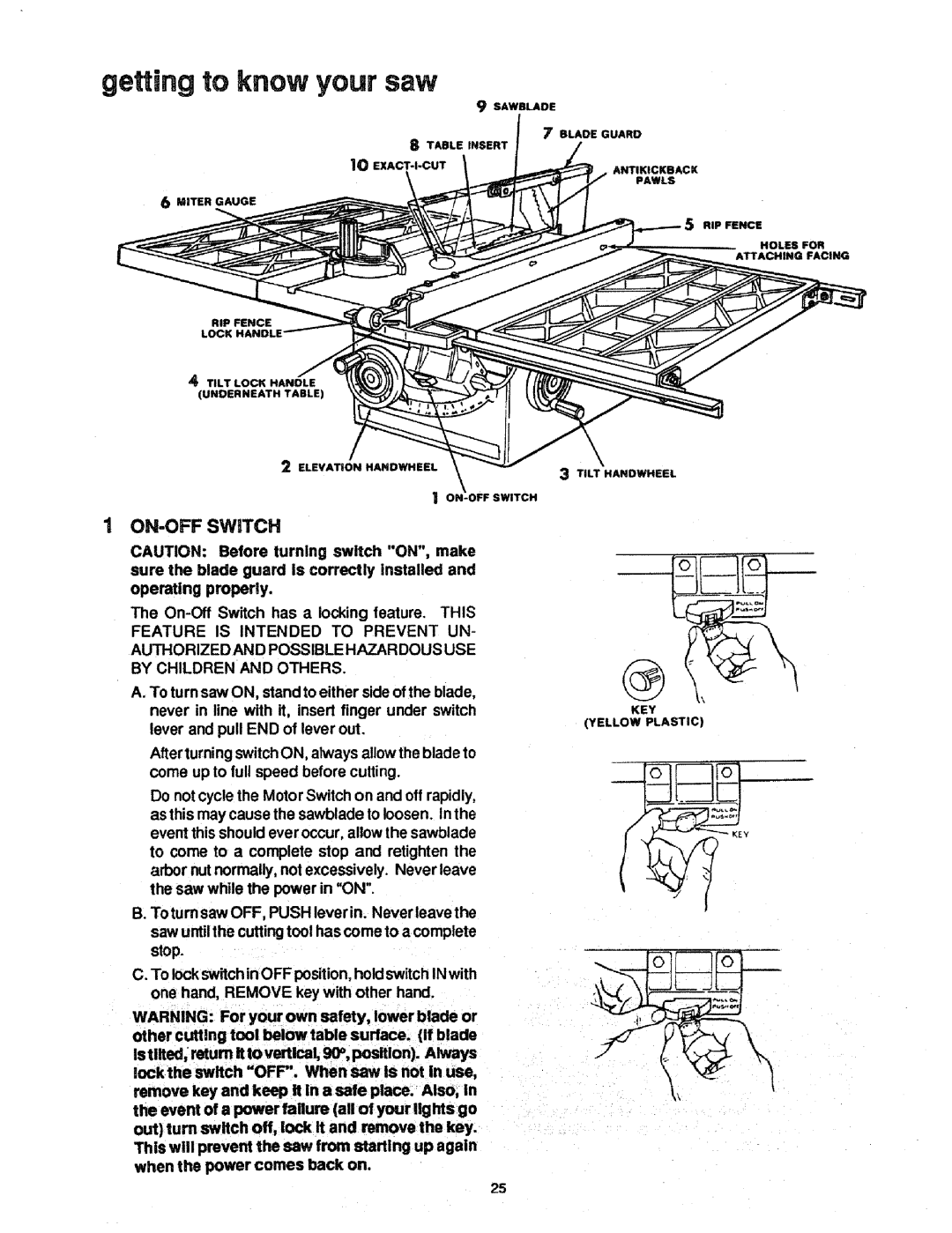 Craftsman 113.298721, 113.298761 manual getting to know your saw 