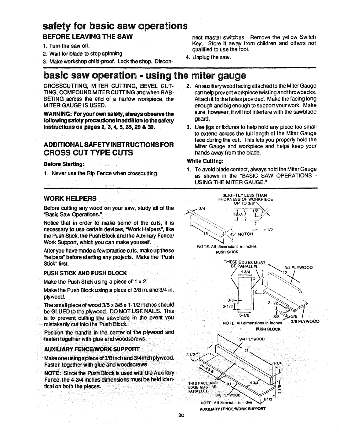 Craftsman 298721 manual safety for basic saw operations, basic saw operation - using the miter gauge, Cross Cut Type Cuts 
