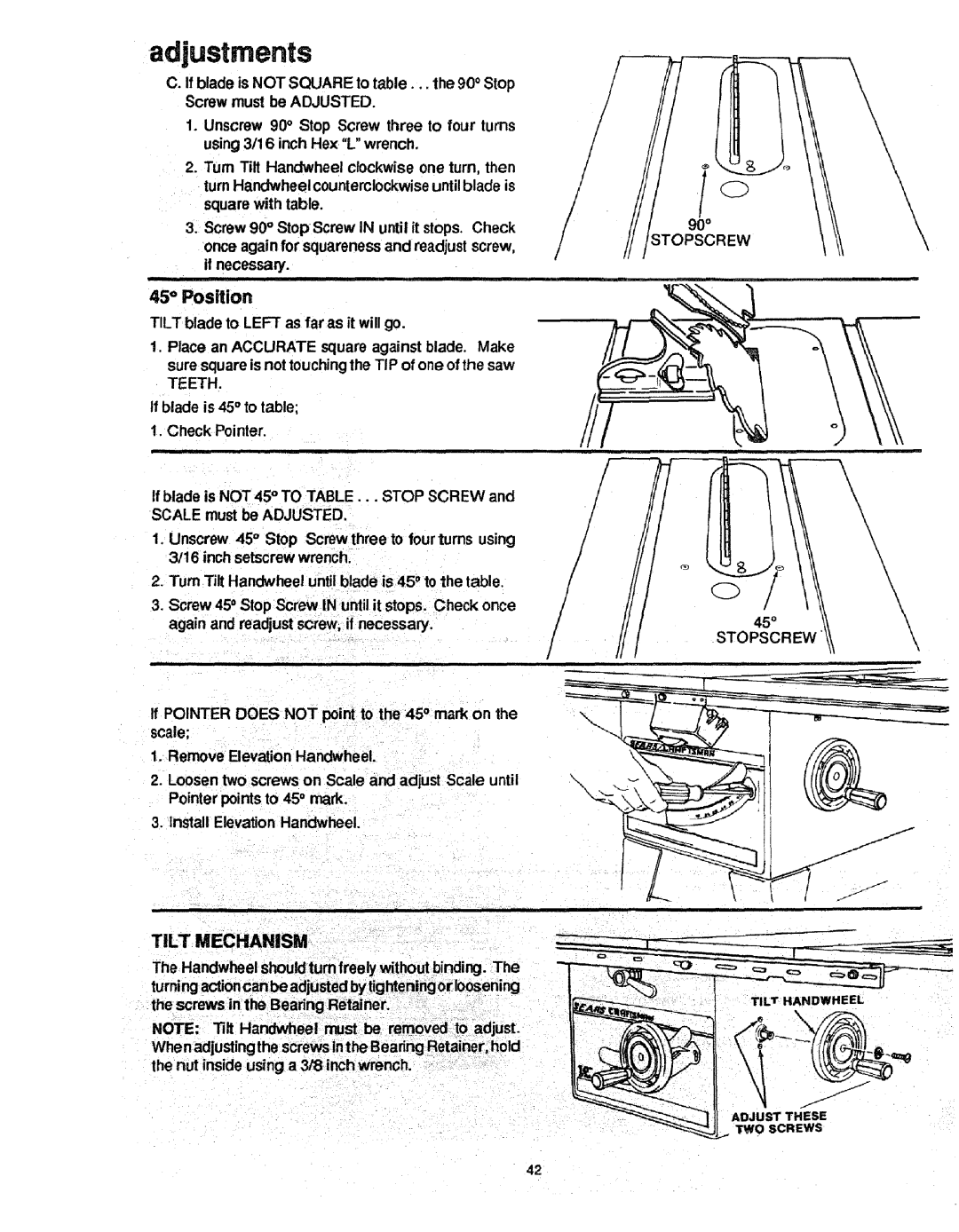 Craftsman 113.298721, 113.298761 manual ad ustments, Position, Tilt Mechanism 