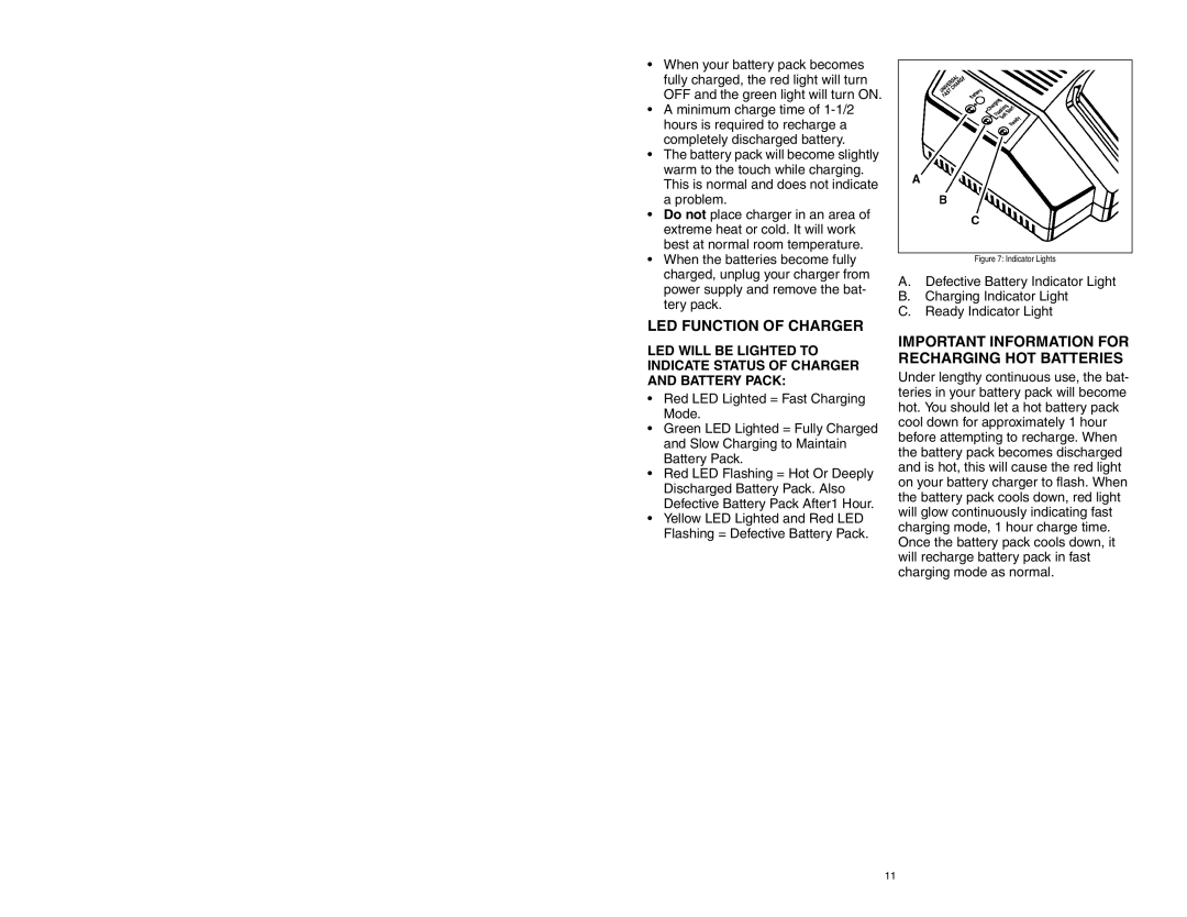 Craftsman 310.26825 owner manual LED Function of Charger, Important Information for Recharging HOT Batteries 