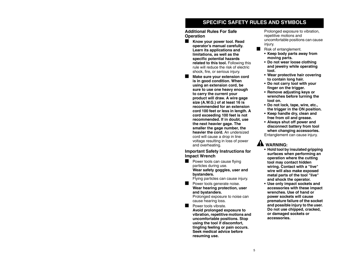 Craftsman 310.26825 owner manual Specific Safety Rules and Symbols, Additional Rules For Safe Operation 