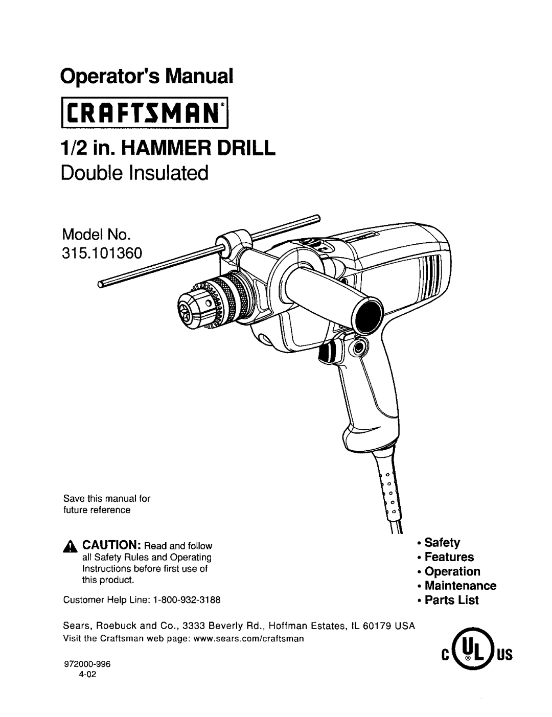 Craftsman 315.10136 operating instructions All Safety Rules and Operating, Instructions before first use, This product 