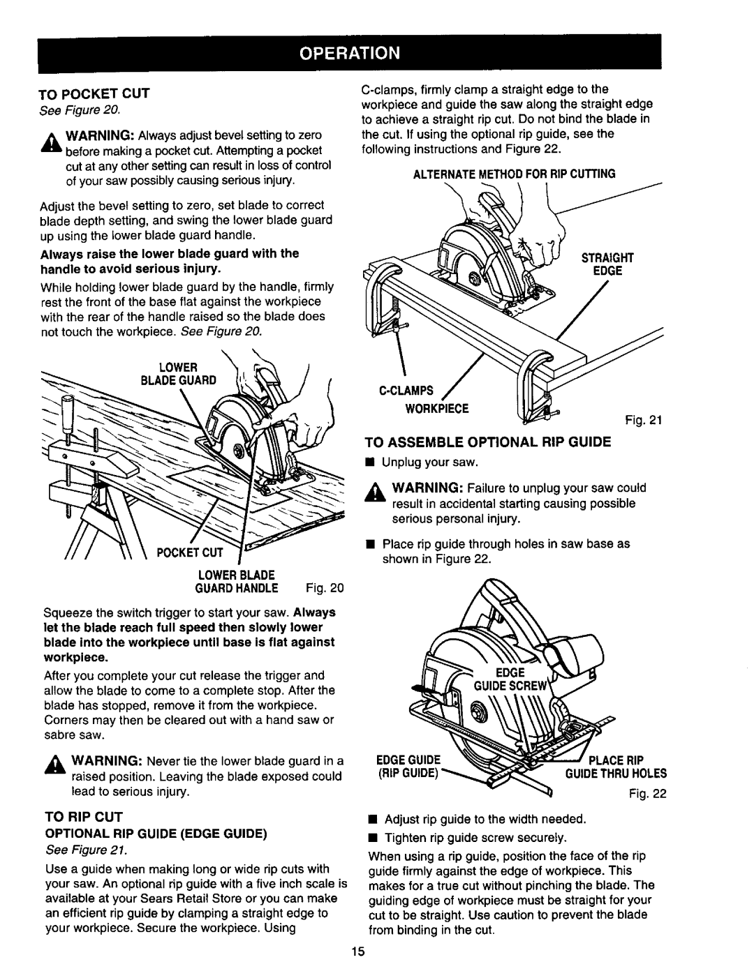 Craftsman 315.10849 To Pocket CUT, Lower Bladeguard Pocketcut, Guardhandle Fig, To RIP CUT Optional RIP Guide Edge Guide 