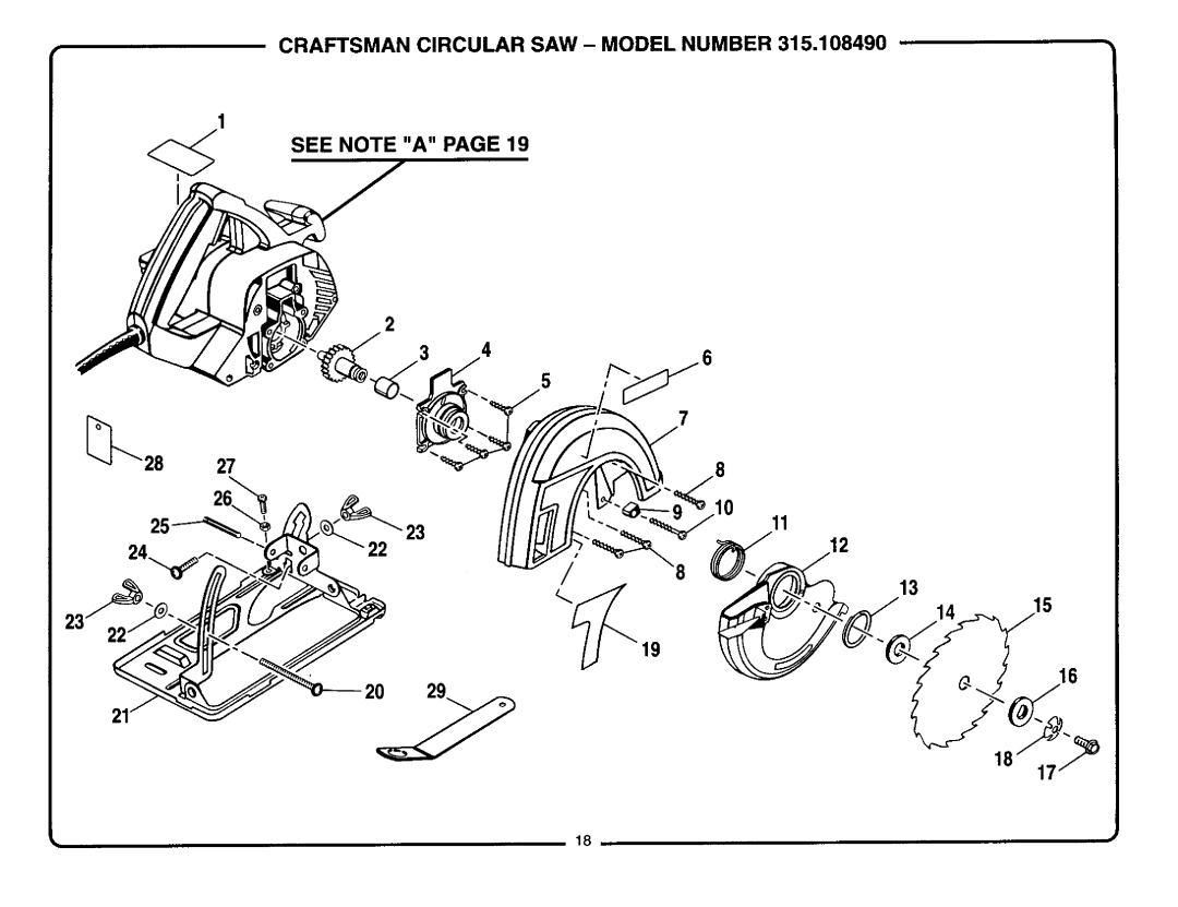 Craftsman 315.10849 owner manual Craftsman Circular SAW Model Number See Note a 