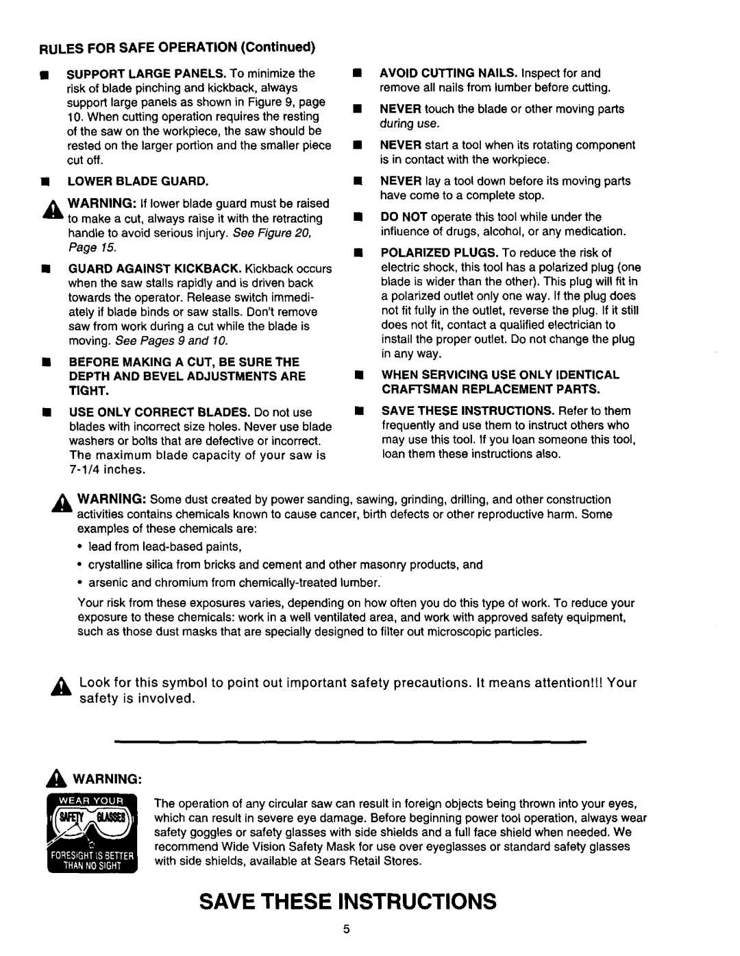 Craftsman 315.10849 owner manual Lower Blade Guard, Handle to avoid serious injury. See 