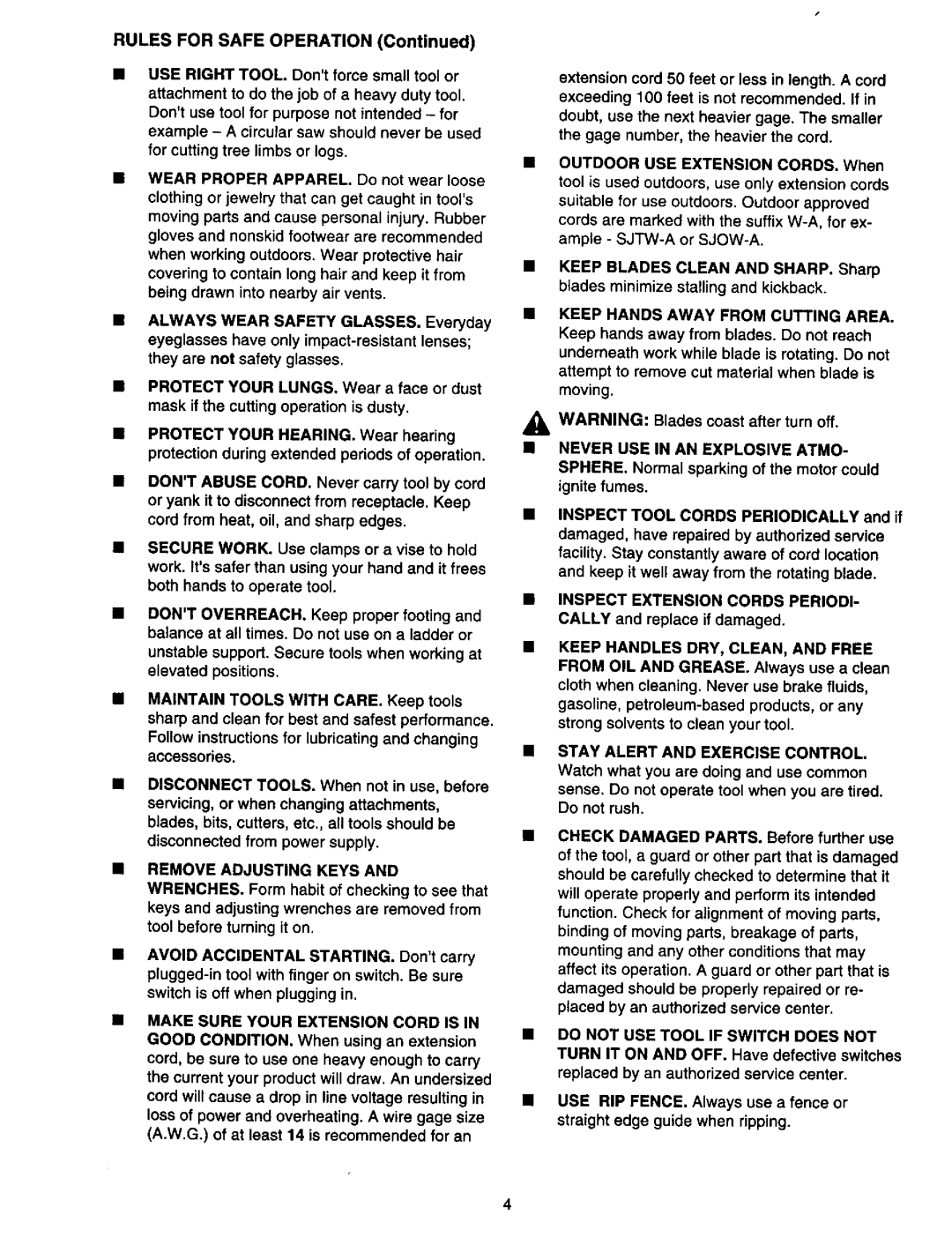 Craftsman 315.10899 owner manual Remove Adjusting Keys, Stay Alert and Exercise Control 