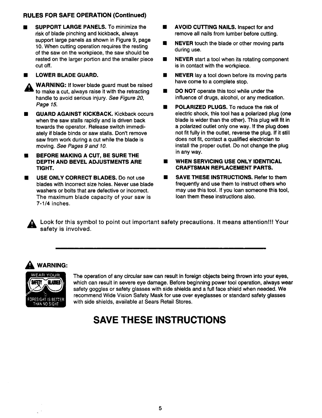 Craftsman 315.10899 owner manual Savetheseinstructions, Lower Blade Guard 