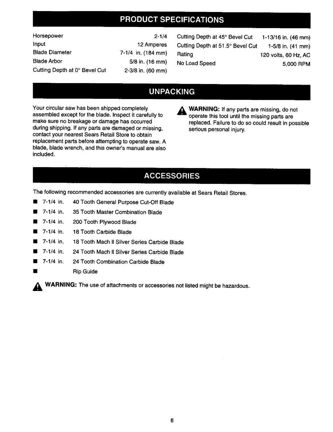 Craftsman 315.10899 owner manual Replaced. Failure to do so could result in possible, Serious personal injury 