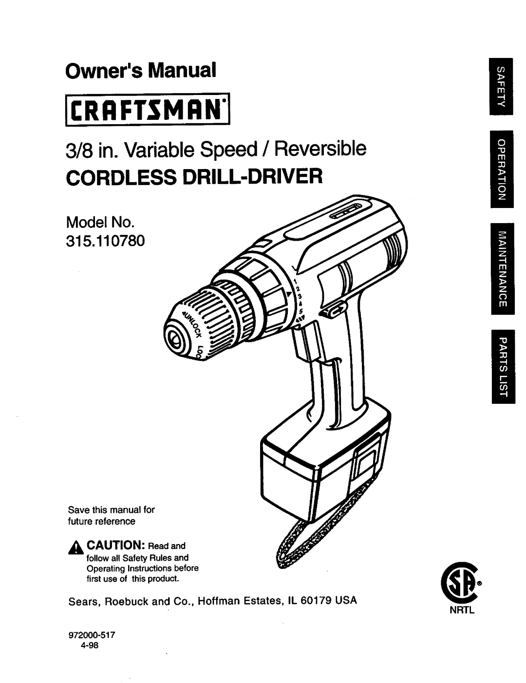 Craftsman 315.11078 owner manual OwnersManual 