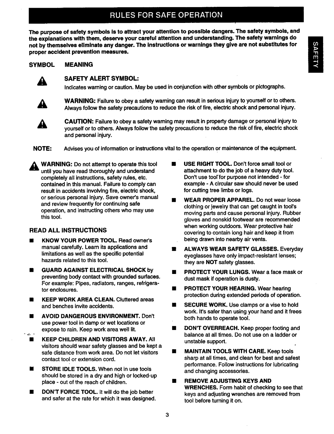 Craftsman 315.11078 owner manual Safety Alertsymbol 