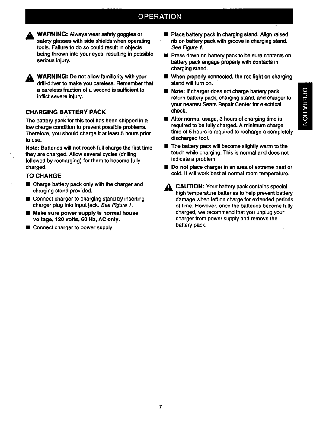 Craftsman 315.11196 owner manual To Charge, Sea Figure 