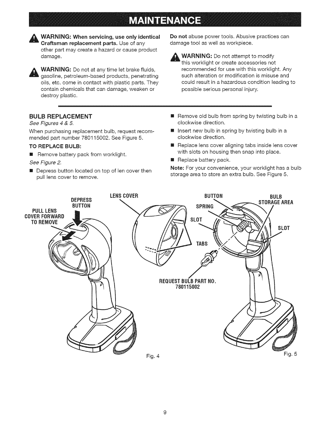 Craftsman 315.113911 operating instructions Lenscover, Pulllens 