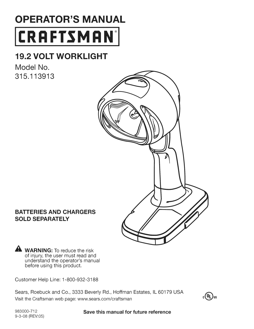 Craftsman 315.113913 manual Perators MAN AL 