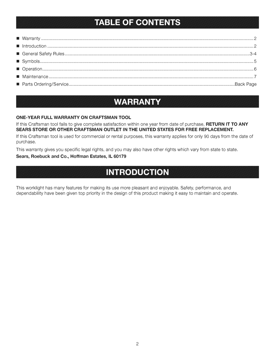 Craftsman 315.113913 manual ONE-YEARFULL Warranty on Craftsman Tool, Sears, Roebuck and Co., Hoffman Estates, IL 