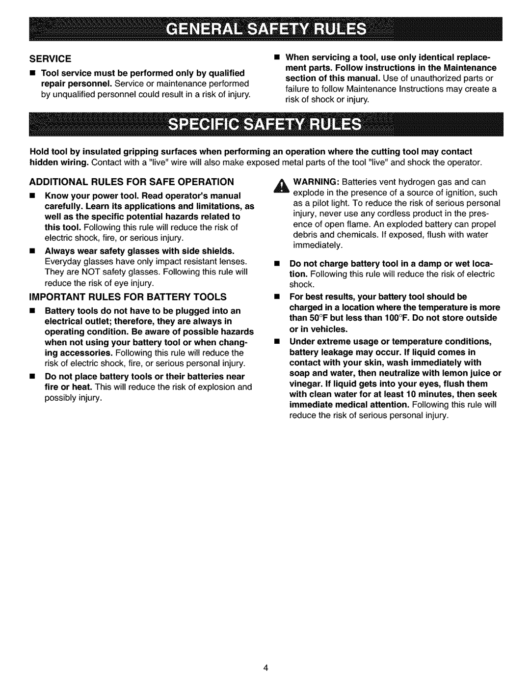 Craftsman 315.11401 manual Service, Additional Rules for Safe Operation 