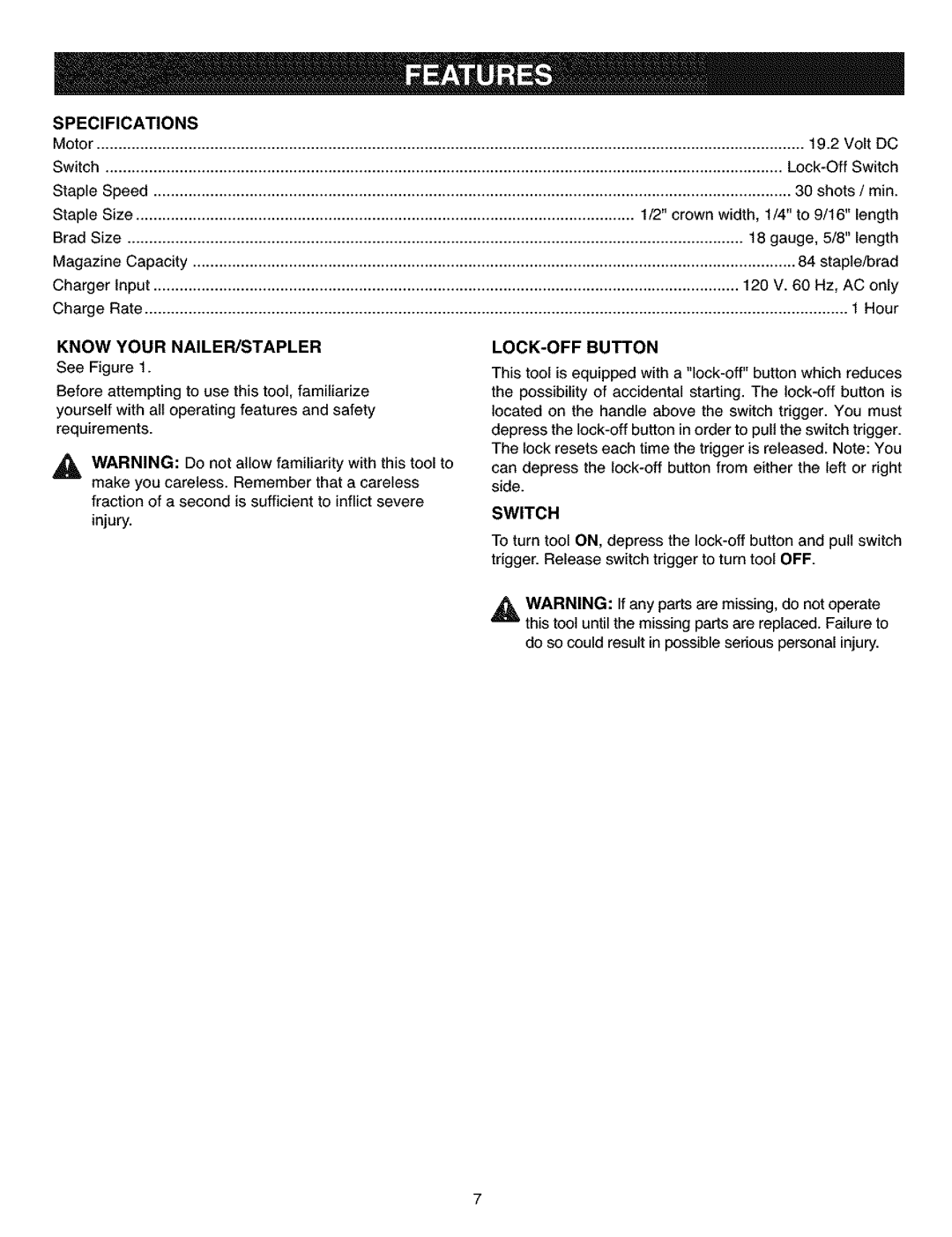 Craftsman 315.11401 manual Know Your NAILER/STAPLER, LOCK-OFF Button, Switch 