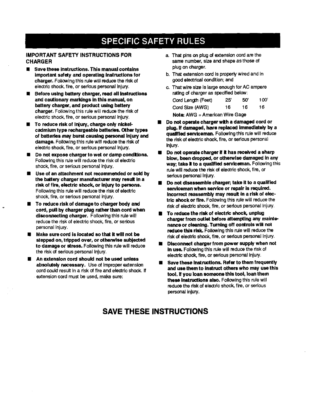 Craftsman 315.114071 manual Important Safety Instructions for Charger 