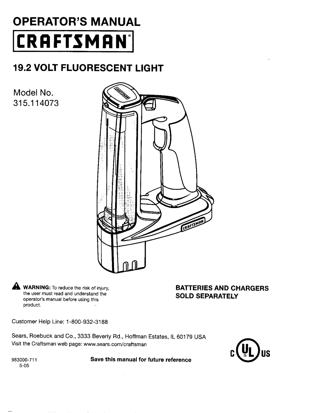 Craftsman 315.114073 manual Icrrftsmrni, Save this manual for future reference 