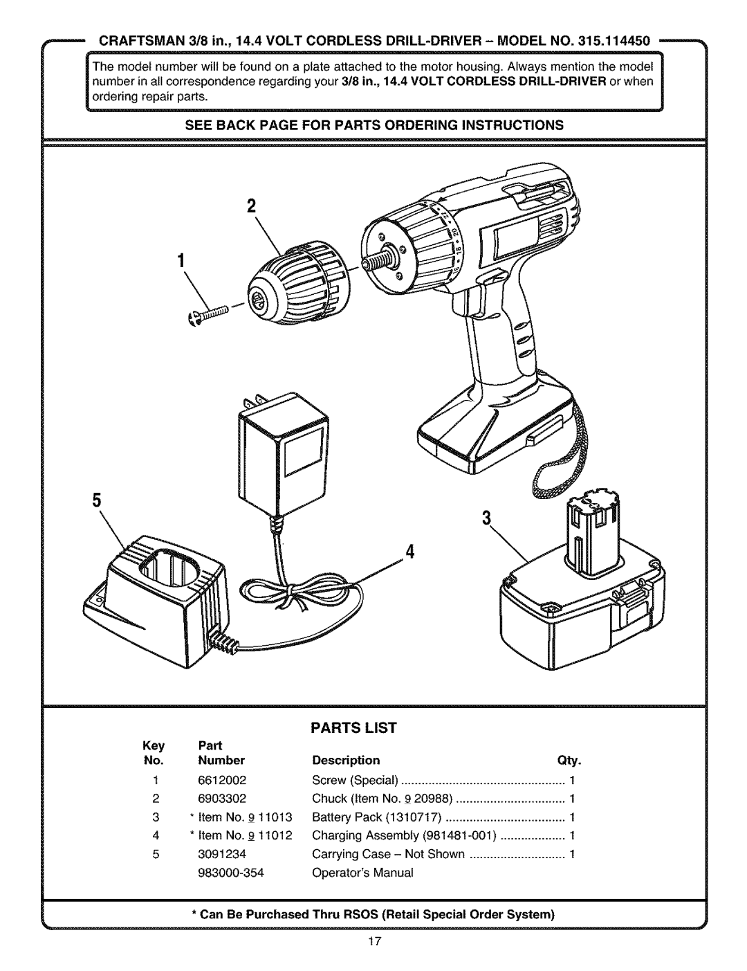 Craftsman 315.11445 manual Volt Cordless DRILL-DRIVER Model, See Back page for Parts 