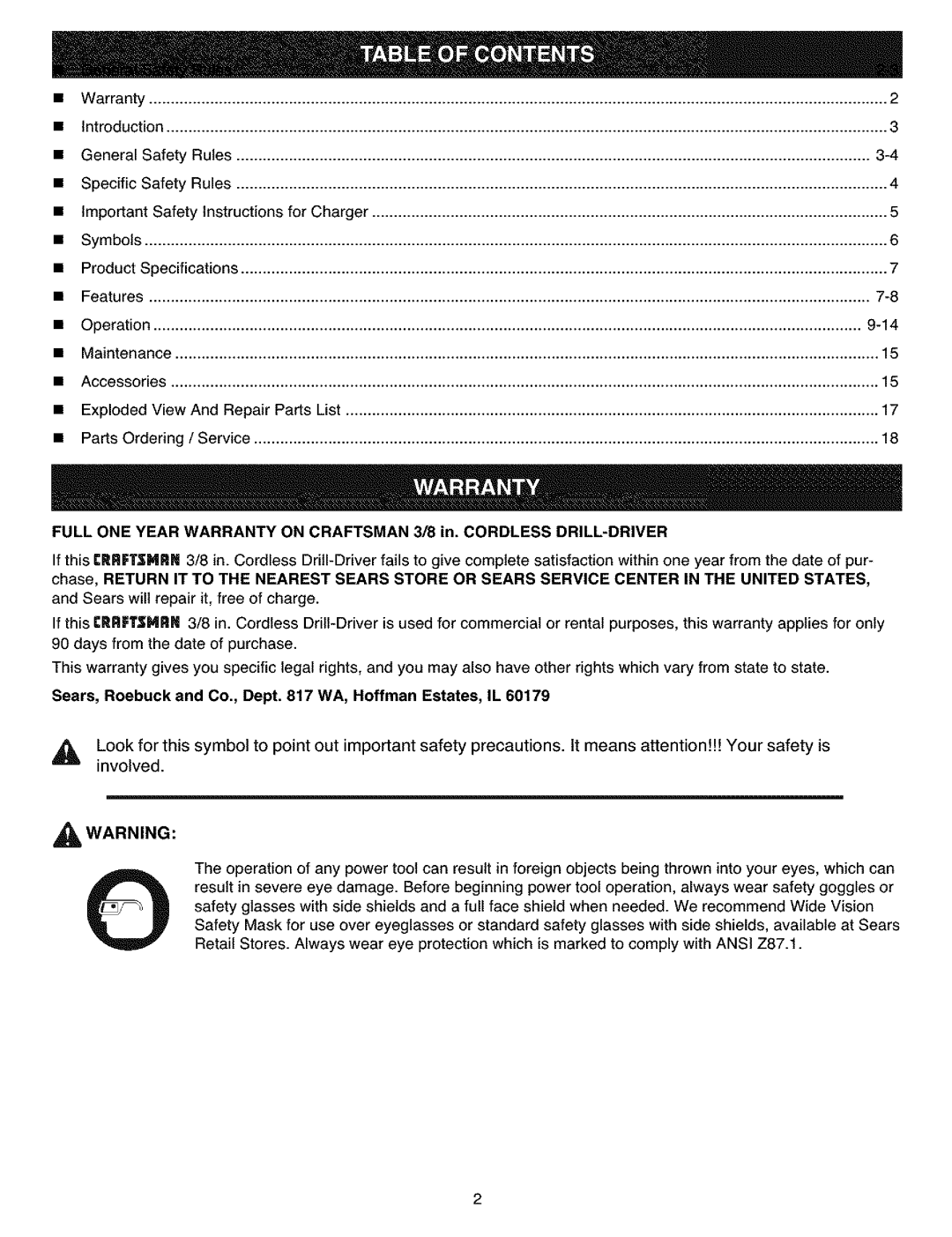 Craftsman 315.11461 operating instructions 