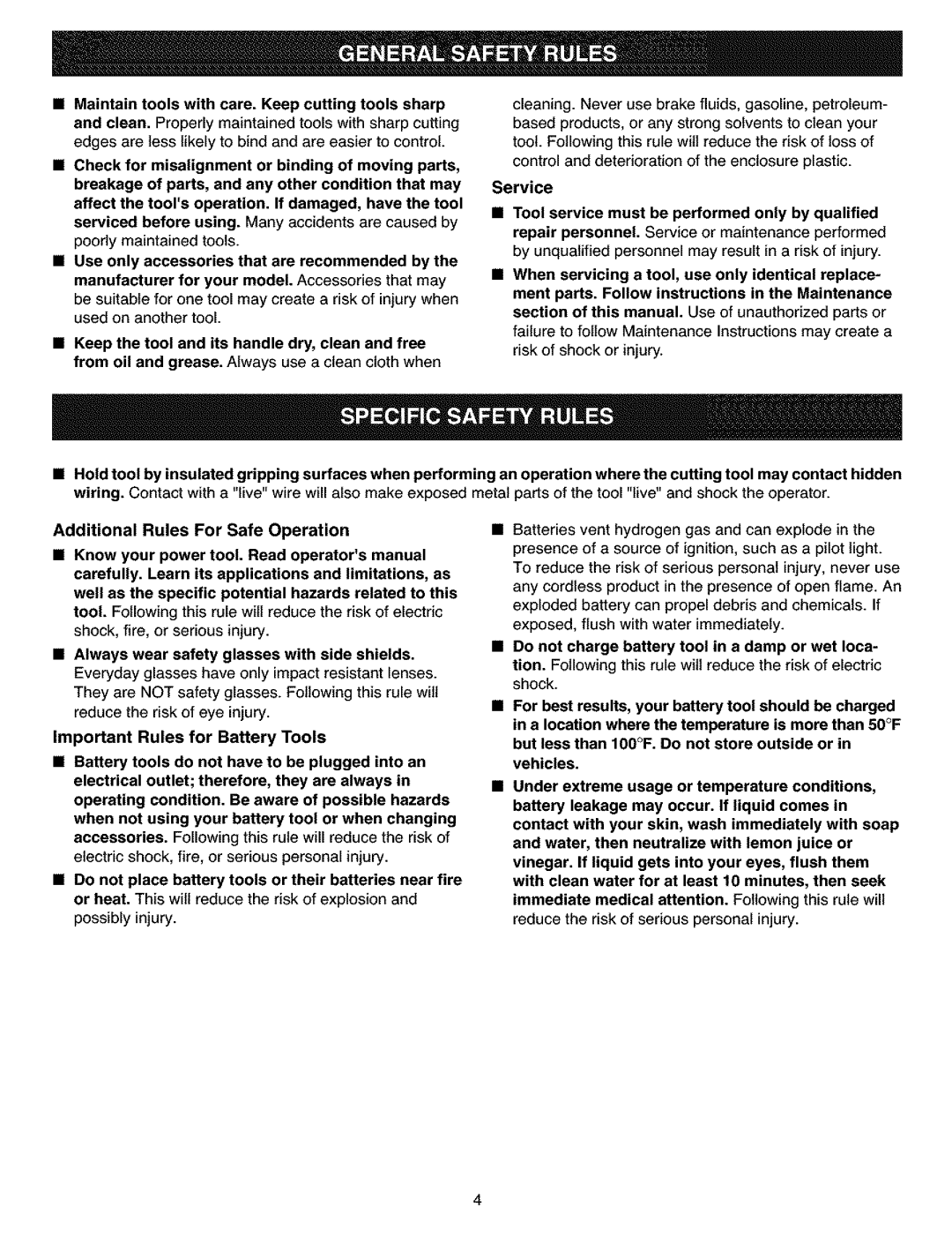 Craftsman 315.11461 operating instructions Do not charge battery tool in a damp or wet loca 