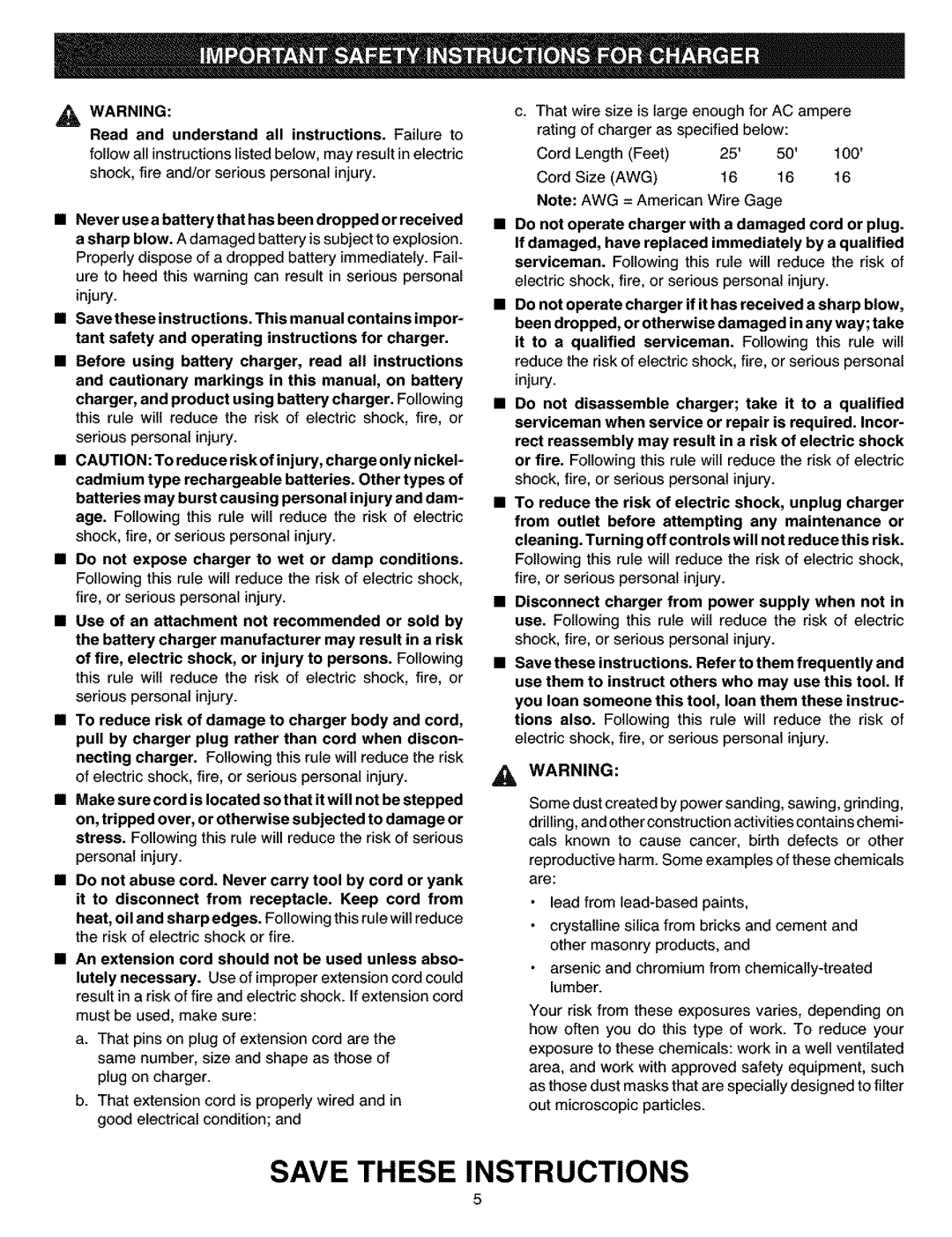 Craftsman 315.11461 operating instructions Shock, fire and/or serious personal injury 