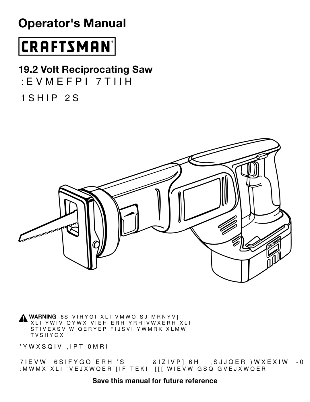 Craftsman 315.11485 manual Volt Reciprocating Saw Variable Speed 