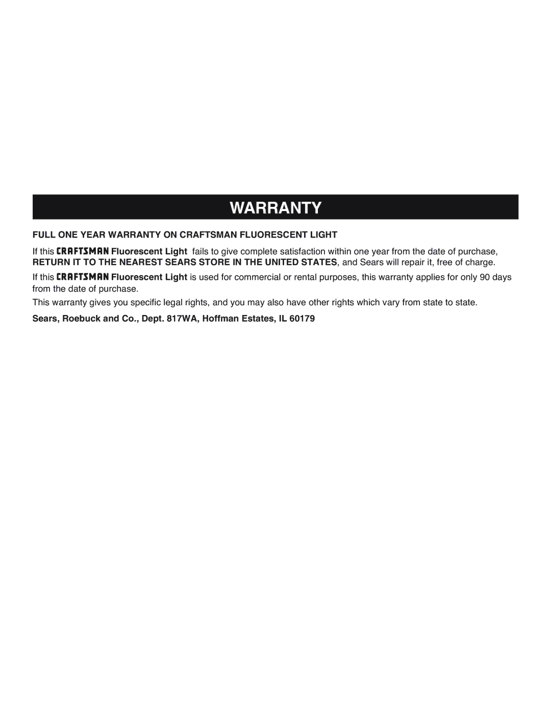 Craftsman 315.11485 manual Warranty 