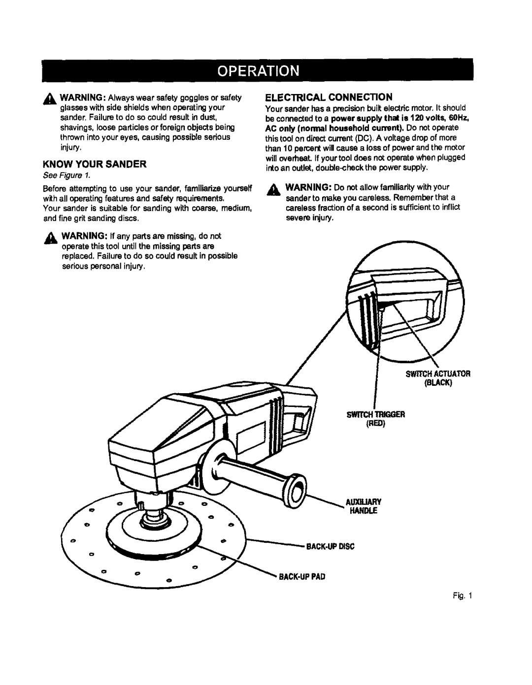 Craftsman 315.115042 owner manual Know Your Sander, Electrical Connection, Black, Handle BACK-UPDISC BACK-UPPAD 