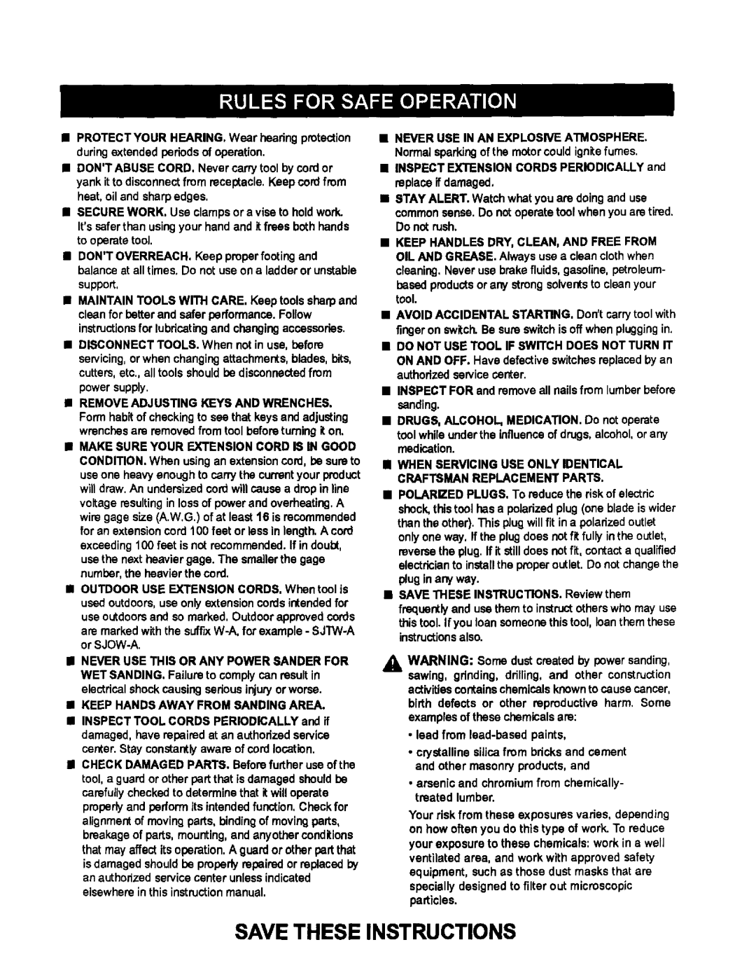 Craftsman 315.115042 owner manual Save These Instructions 