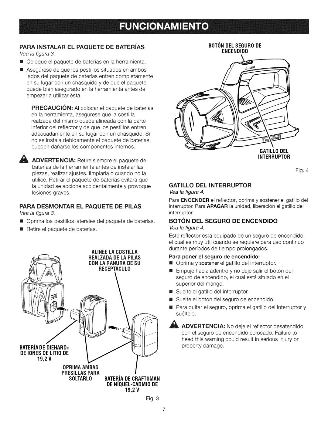 Craftsman 11593 Para Desmontar EL Paquete DE Pilas, Alineela Costilla Realzadadela Pilas CON LA Ranuradesu, Interruptor 