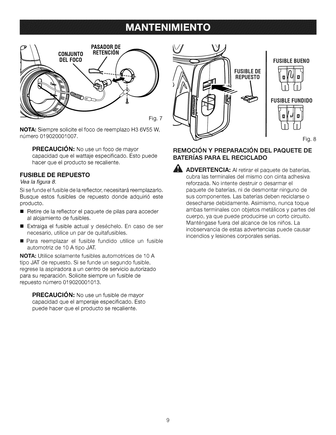 Craftsman 315.115930 manual Pasadorde, Conjunto Retencion DEL F0CO Fusiblebueno Fusiblede REPUEST0, FUSIBLEFUNDiD0 