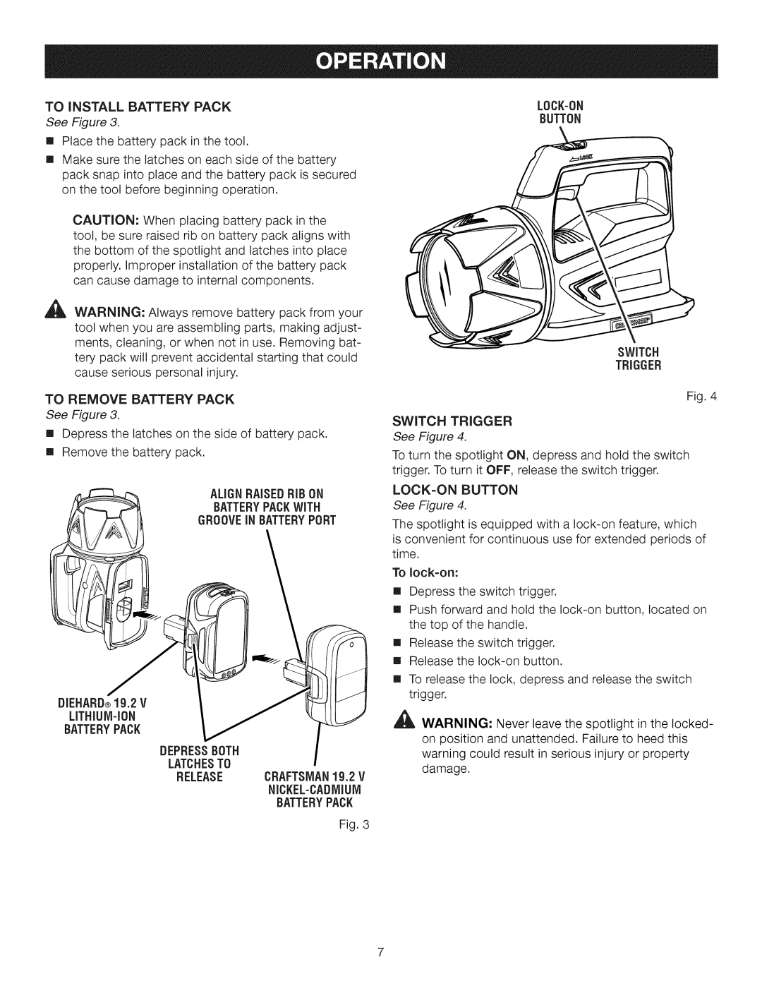 Craftsman 315.115930 manual Groovein Batteryport, Lithium-Ion, Depressboth Latchesto, LOCK-0N, Switch 