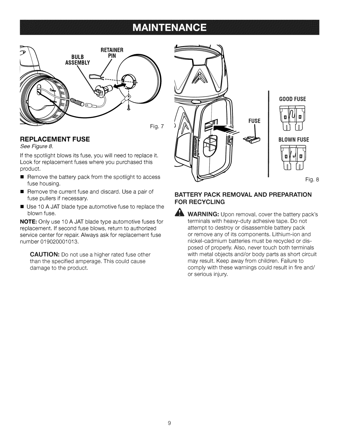 Craftsman 315.115930 manual Replacement Fuse 