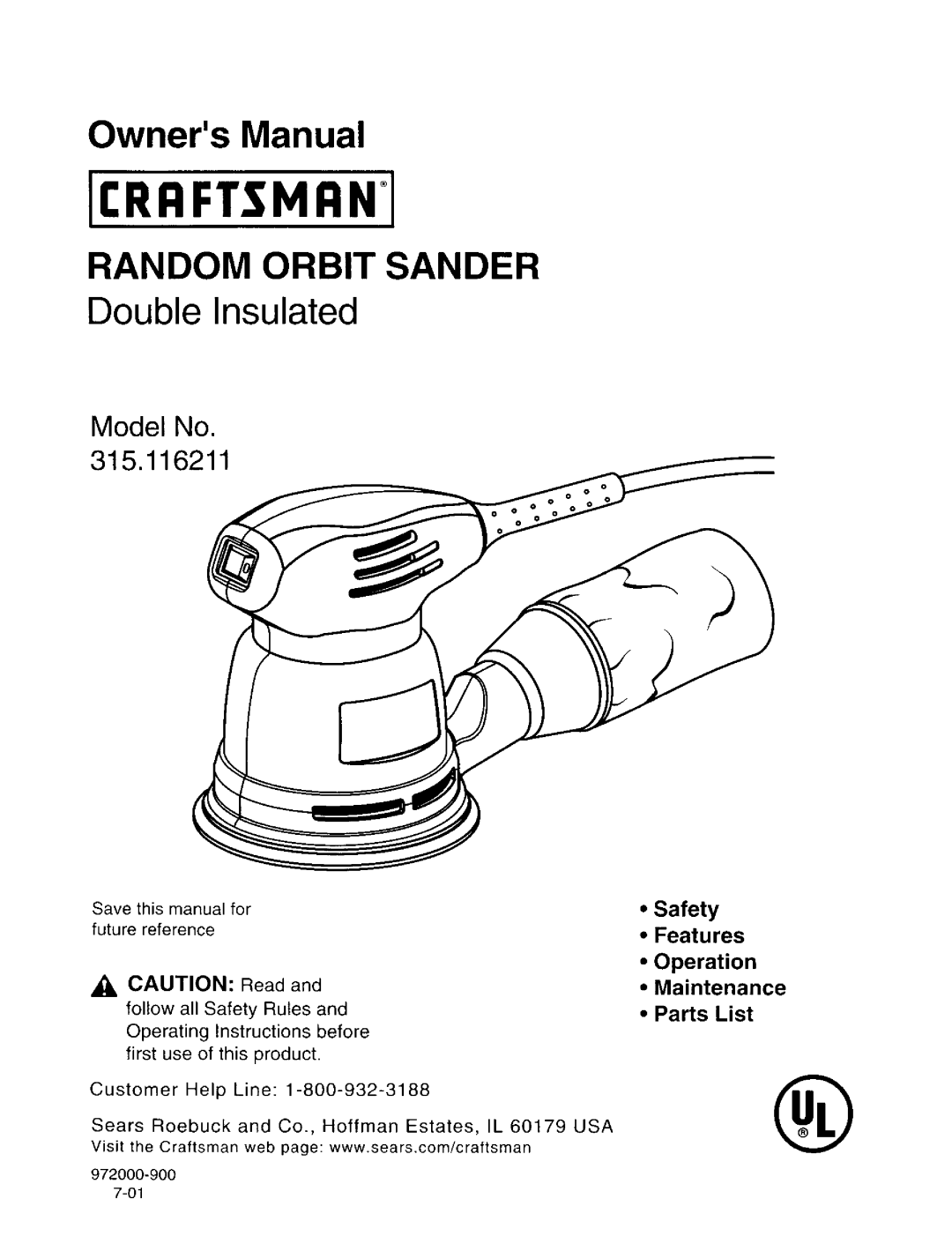 Craftsman 315.116211 owner manual Save This Manual For, Future Reference 