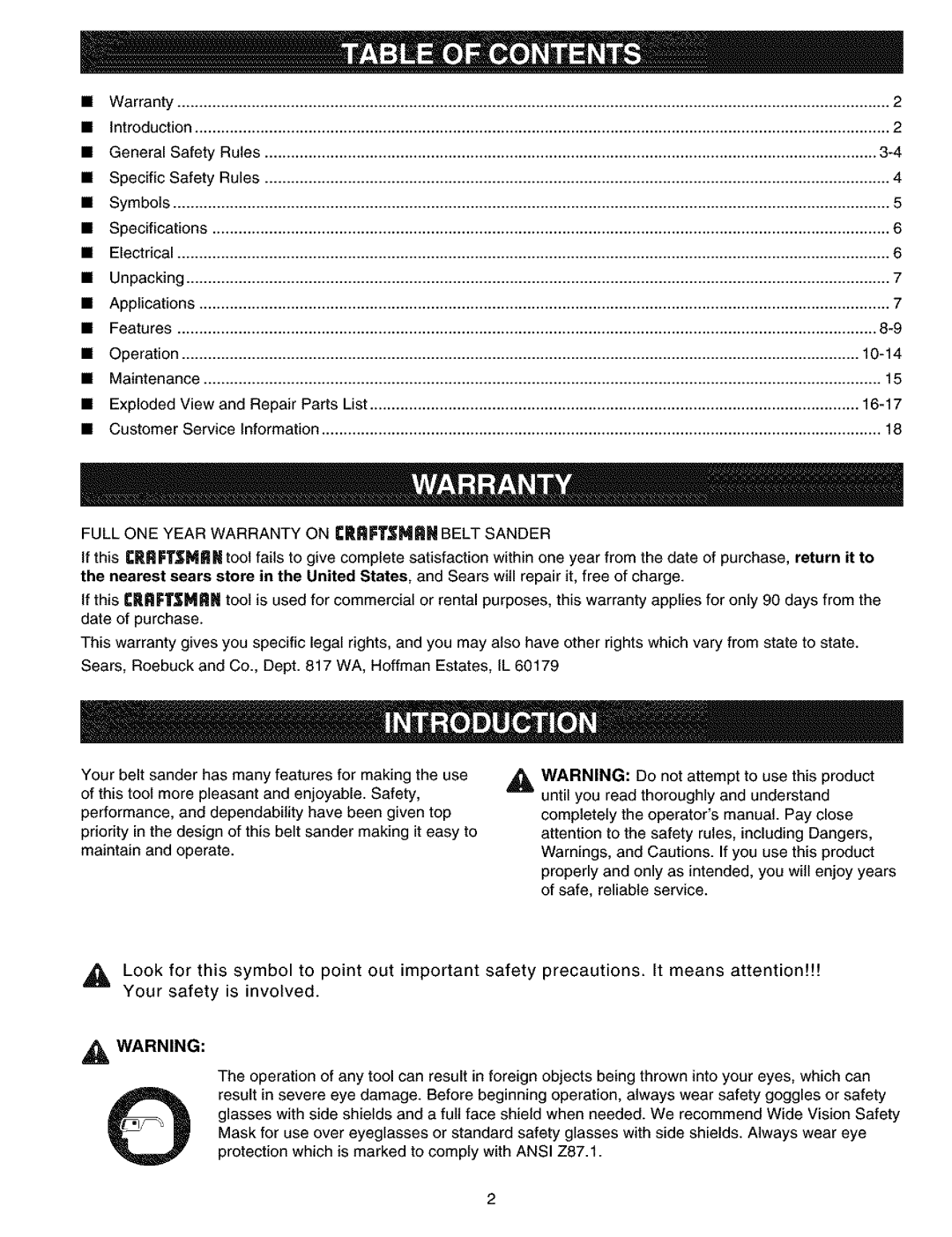 Craftsman 315.11726 manual 10-14 