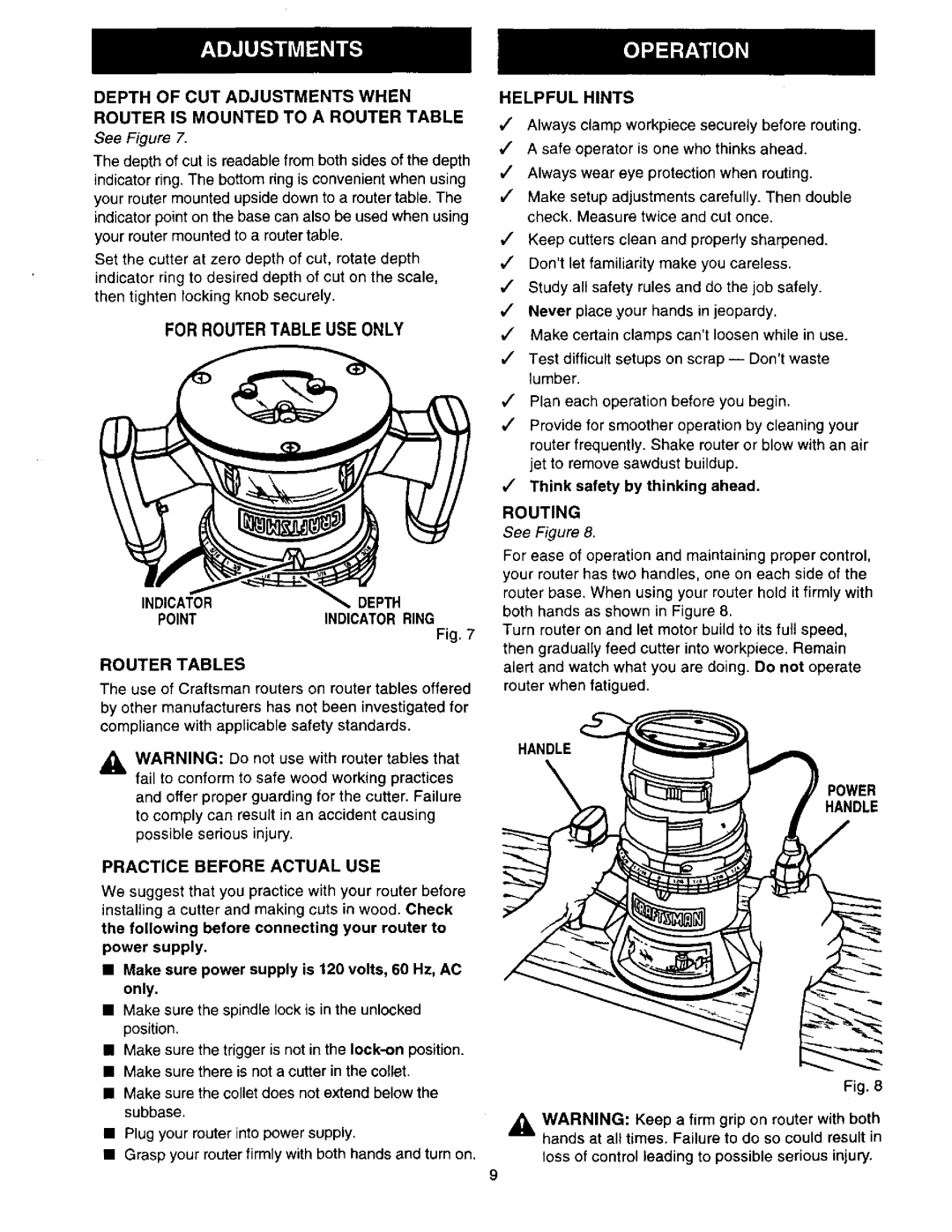 Craftsman 315.17513 For Routertable USE only, Pointindicator Ring Router Tables, Practice Before Actual USE, Helpful Hints 