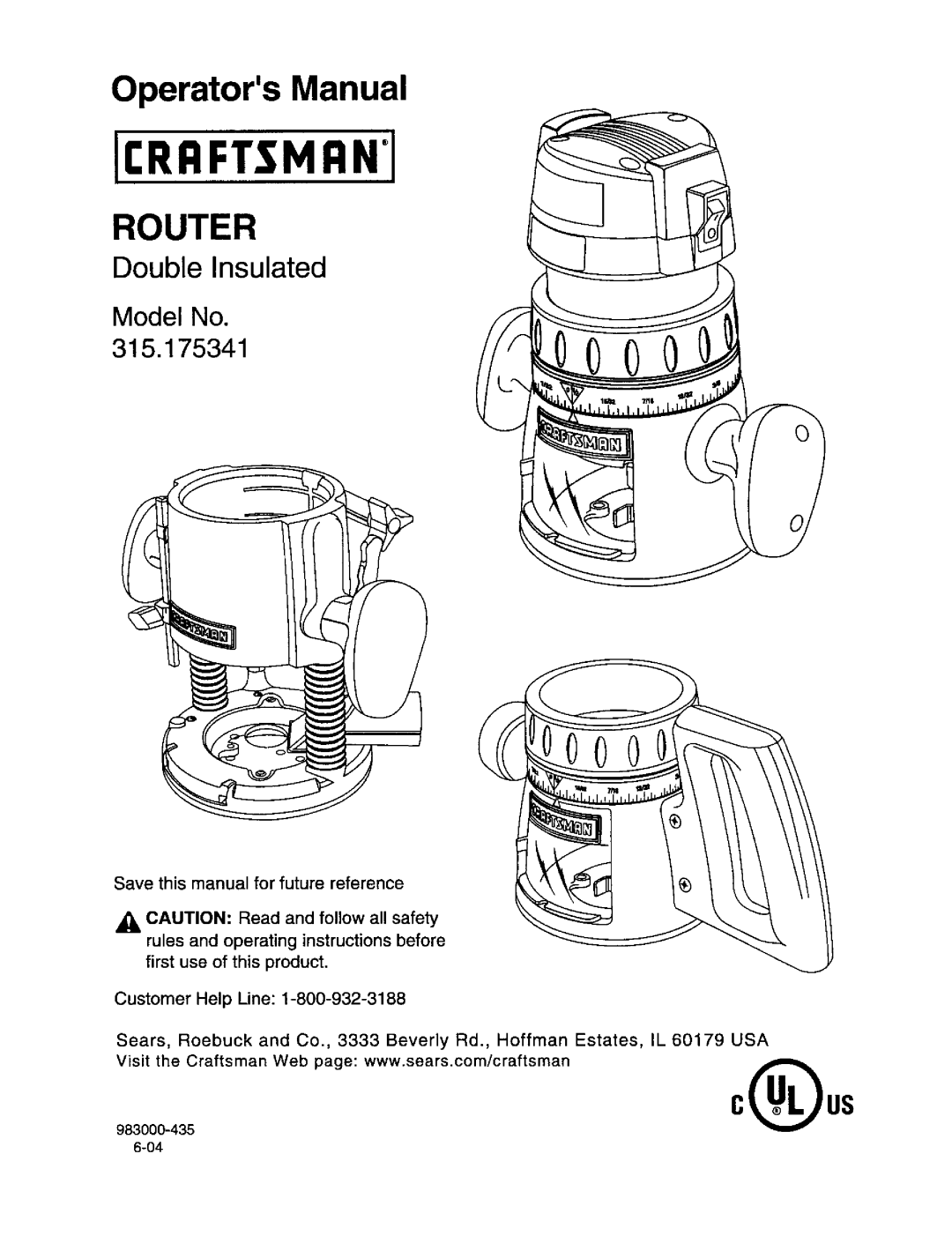 Craftsman 315.175341 operating instructions Router 