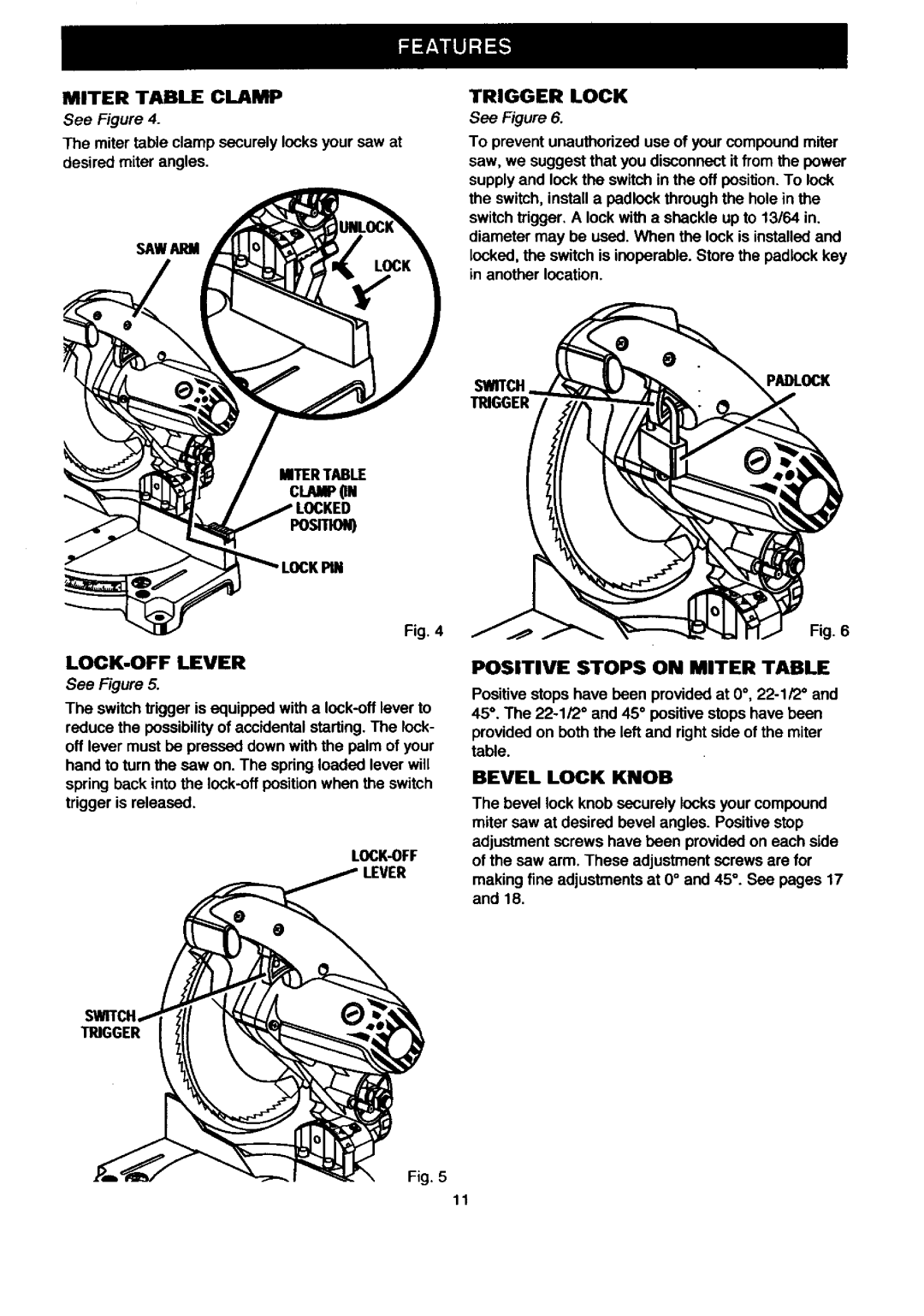 Craftsman 315.21208 owner manual Trigger Lock, Bevel Lock Knob 