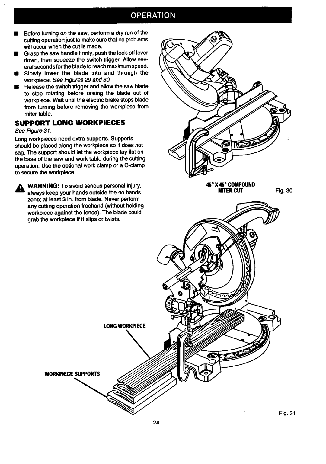 Craftsman 315.21208 owner manual Support Long Workpieces, Longworkpiece Workpiecesupports, Mitercut 